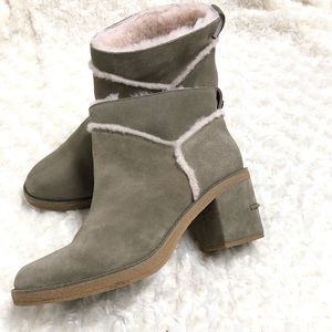 UGG Gray Suede Short Ankle Bootie Chunky Heel